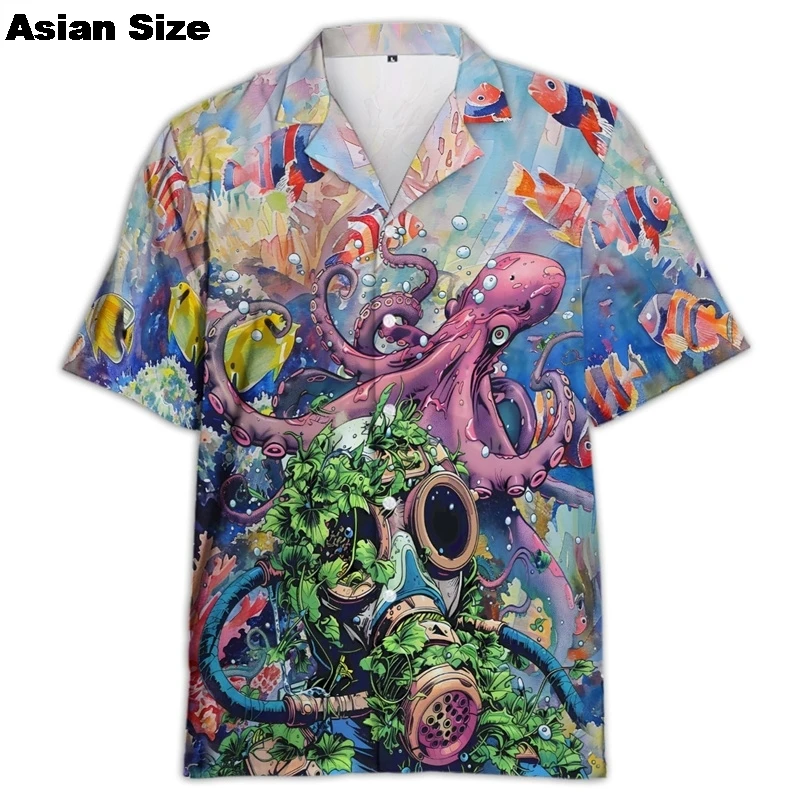 Scuba Diving Ocean 3D Printed Hawaiian Custom Name Beach Shirts Mens Summer Hawaii Short Sleeve Male Lapel Tshirt Female Tops