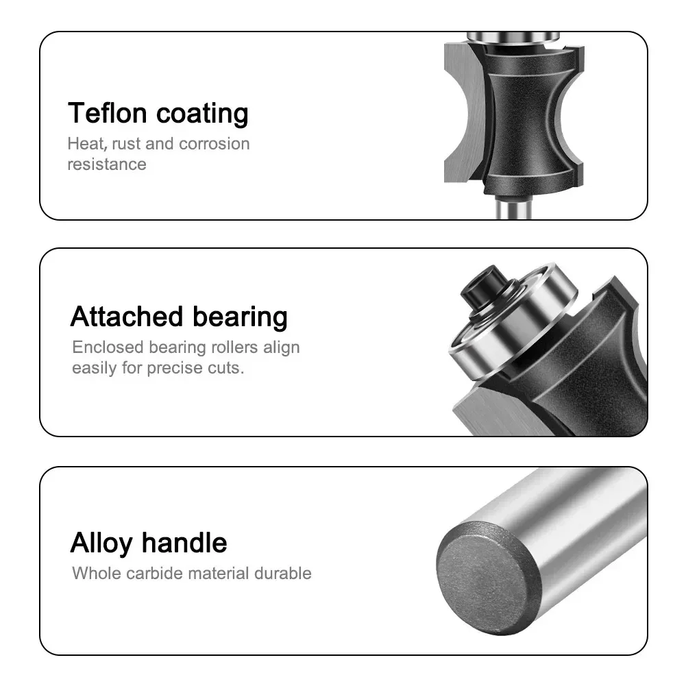 6 мм, 12 мм, 1/4 дюйма, 1/2 дюйма, полукруглые биты с хвостовиком, выпуклые кромковые биты для деревянной концевой фрезы, деревообрабатывающий инструмент, фреза промышленного класса