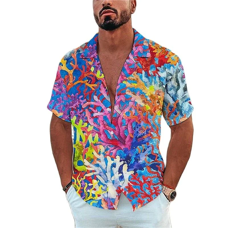 

3D printing graffiti men's shirt party beach loose Hawaiian shirt men's casual short -sleeved shirt men's large size T -shirt