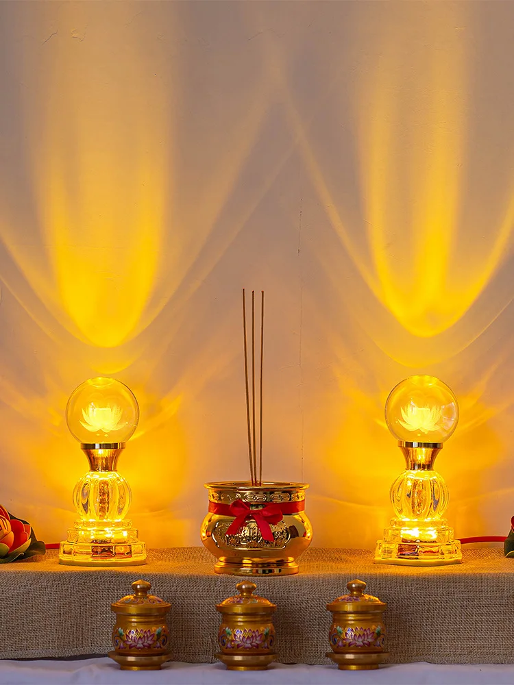 Buddha front led colorful crystal lotus lamp household Shentai Guan Gong Buddha lamp Guanyin plug-in pair