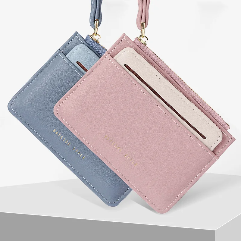 Coin Purse Short Women Wallet PU Leather Multiple Cards Slots Korean Style Buckle Contrasting Colors Shortage Bag Zipper