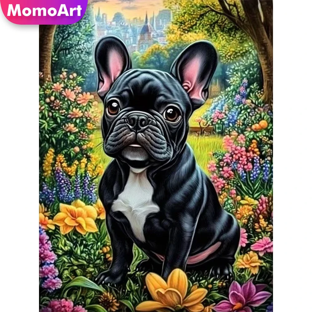 Momoart Hund Diamant-Stickerei Tier-Diamantmalerei Blumen DIY Acryl-Bastelbedarf Mosaik Feiertagsgeschenke Heimdekoration