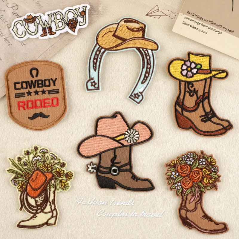 

Western Cowboy Boots Patch Iron On Embroidery Patches For Clothing Thermoadhesive Patches Iron On Clothes Stripe Badge Stickers