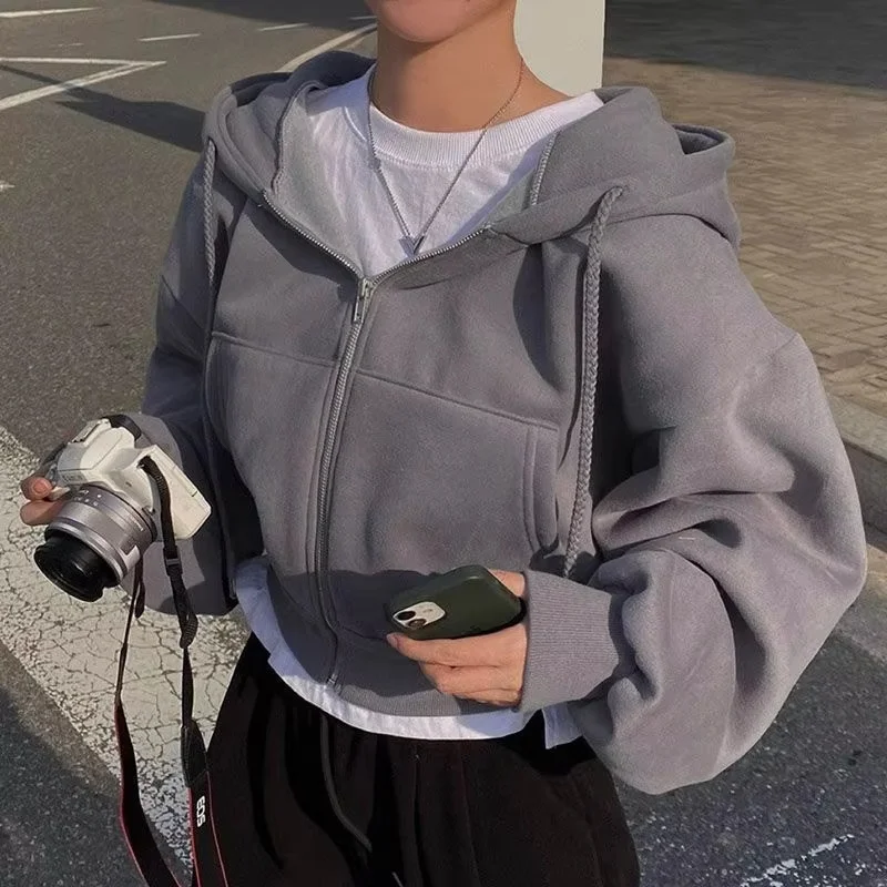 

Осень и зима, новинка Instagramsadd, бархатная модная короткая тонкая молния, теплая однотонная толстовка, женская простая короткая толстовка