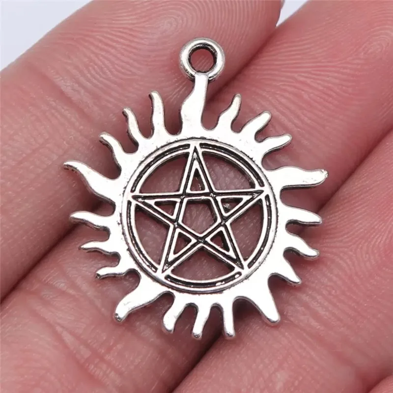 110 Stück antiksilberfarbene Sonnenstern-Anhänger, 30 x 25 mm, für Halsketten, Armbänder, Ohrringe, Schmuckherstellung # 4972 – Detail 1
