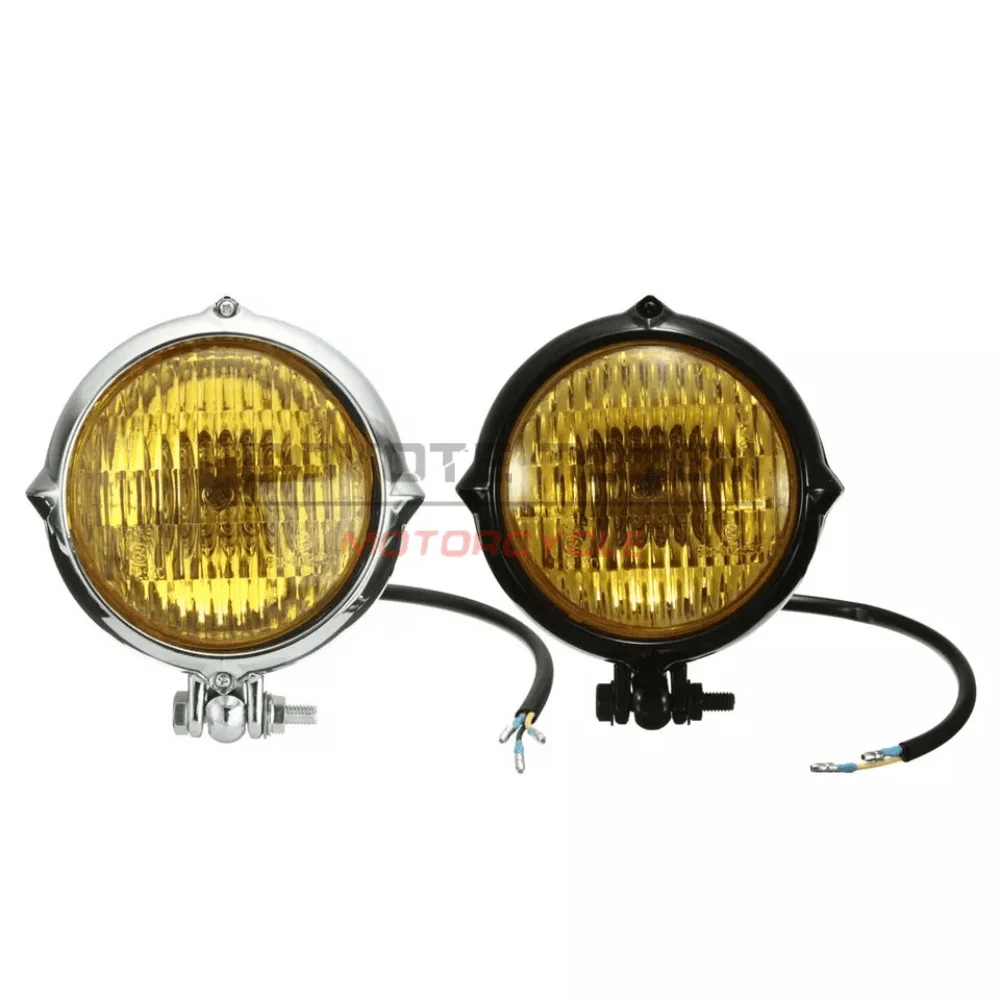 Motorcycle Round Sauna Light H4 Hurbike Sauna Light Harley Bobber Helicopter Amber Light Bike Black and Yellow Lens 4 in.
