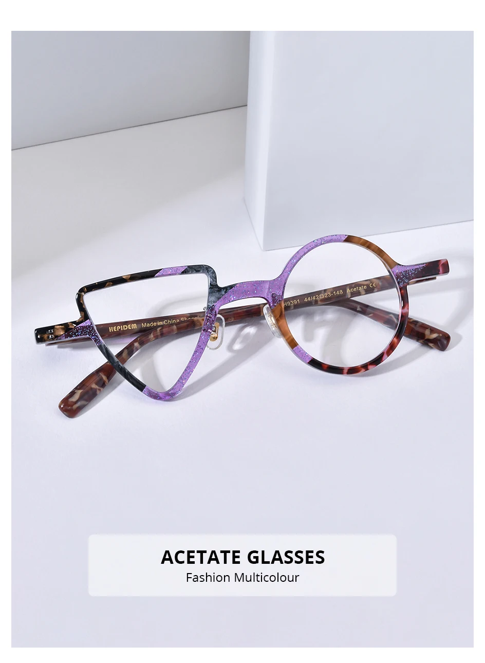 HEPIDEM Acetat Brille Rahmen Männer neue Retro runde quadratische Rhomboid Brille Frauen Nerd Vintage Brillen Brille – Detail 1
