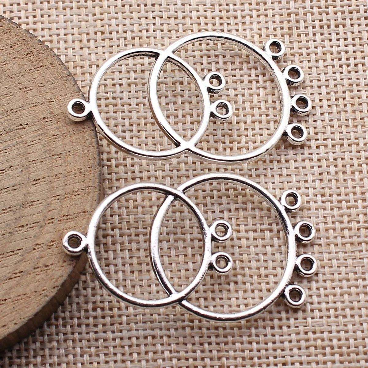 6pcs 44x25mm Antique Silver Color Multi-Layer Hollowed-Out Hoop Earring Connector Jewelry Accessories Supplies