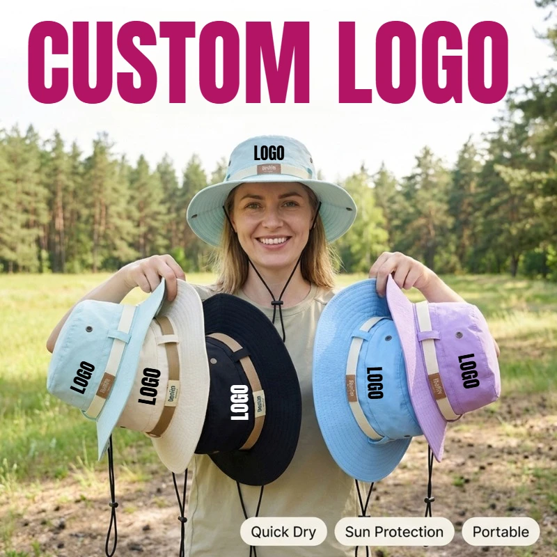 Custom Print Logo Summer Thin Visor Cap Large Head Quick-drying Bucket Hats Unisex Anti-UV Breathable Outdoor Hiking Boonie Hat
