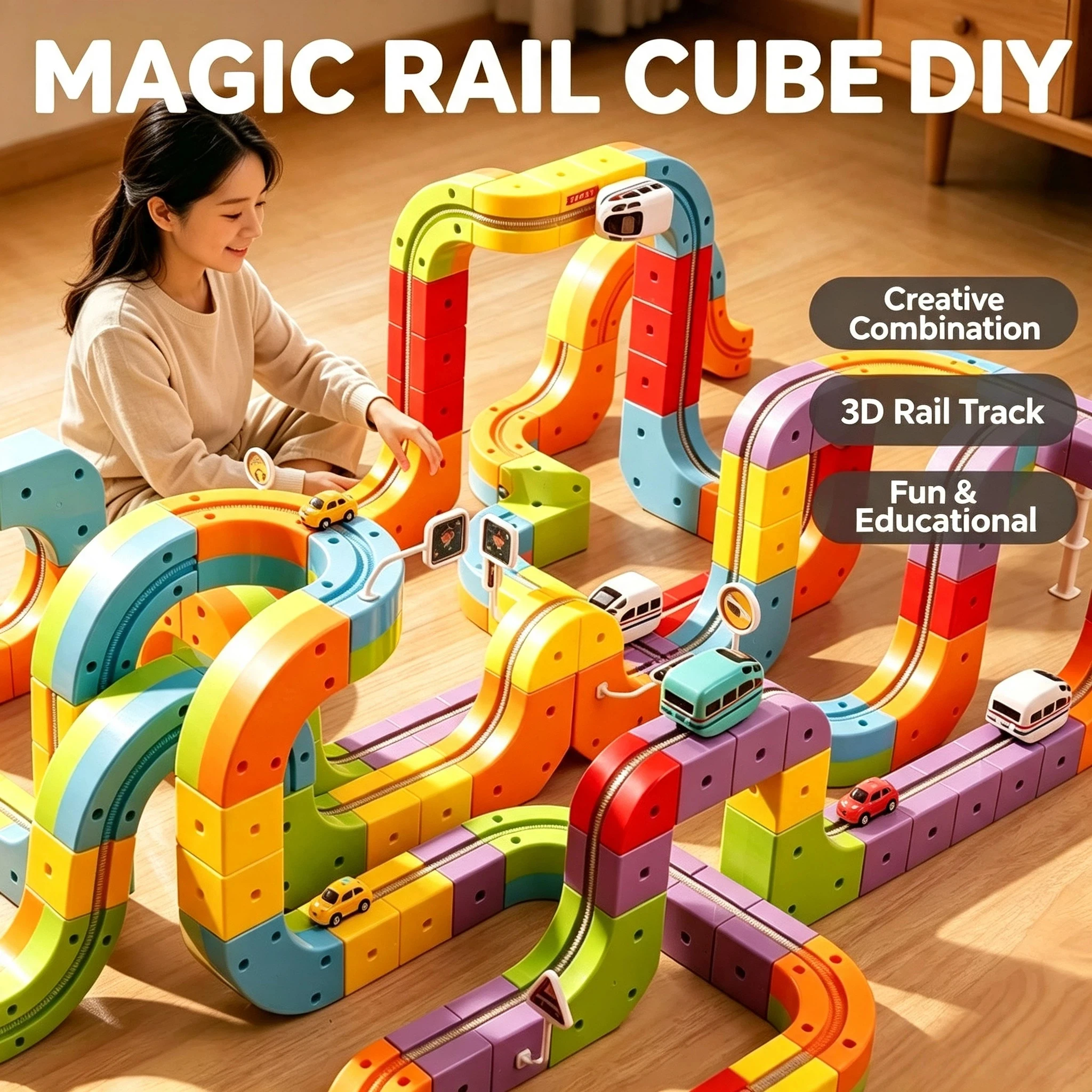 2026 Magnetic Changeable Track Cube Anti Gravity Electric Train Large Particle DIY Assembly Magic Interlocking Building Blocks