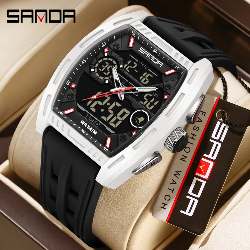 

SANDA 6321 Top Men's Digital Watch Dual Display Calendar Night Light Alarm Clock Countdown Fashion Men's Electronic Watch