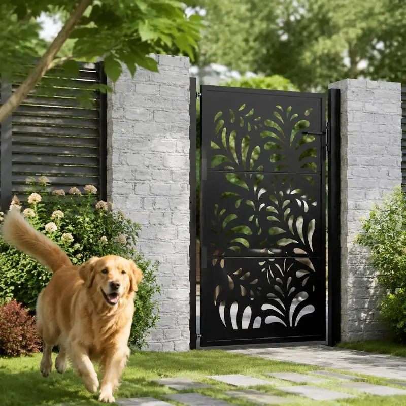 Portail de jardin, noir, 105x155 cm, acier, motif vague, idéal pour clôture de jardin et gestion de l'accès extérieur