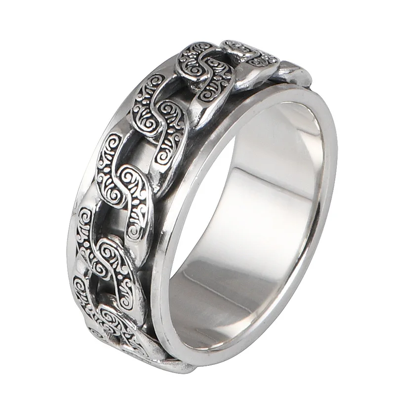 BOCAI S925 Sterling Silver Rings for Men Women  New Fashion Vintage Eternal Vine Chain Rotatable Argentum Amulet Jewelry