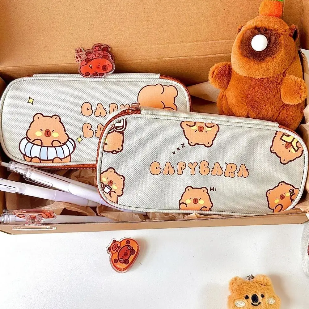 

Desktop Organizer Kawaii Capybara Pencil Bag Aesthetic Cute Canvas Pen Bag Cartoon Zipper Stationery Bag Gift
