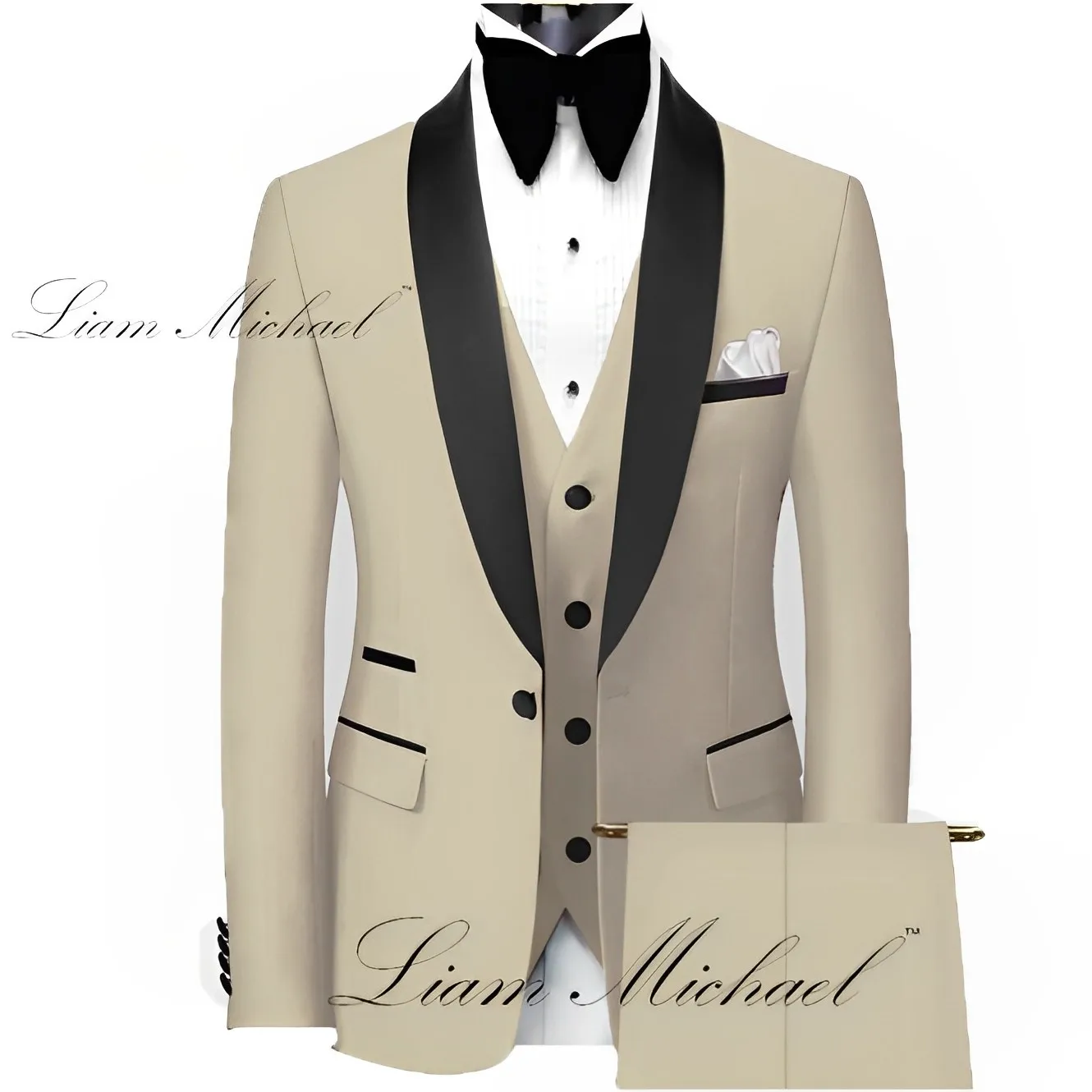 Traje Formal Beige para hombre, traje de 3 piezas, diseño clásico, esmoquin para novio de boda, vestido de fiesta Formal, XS-5XL, elegante,