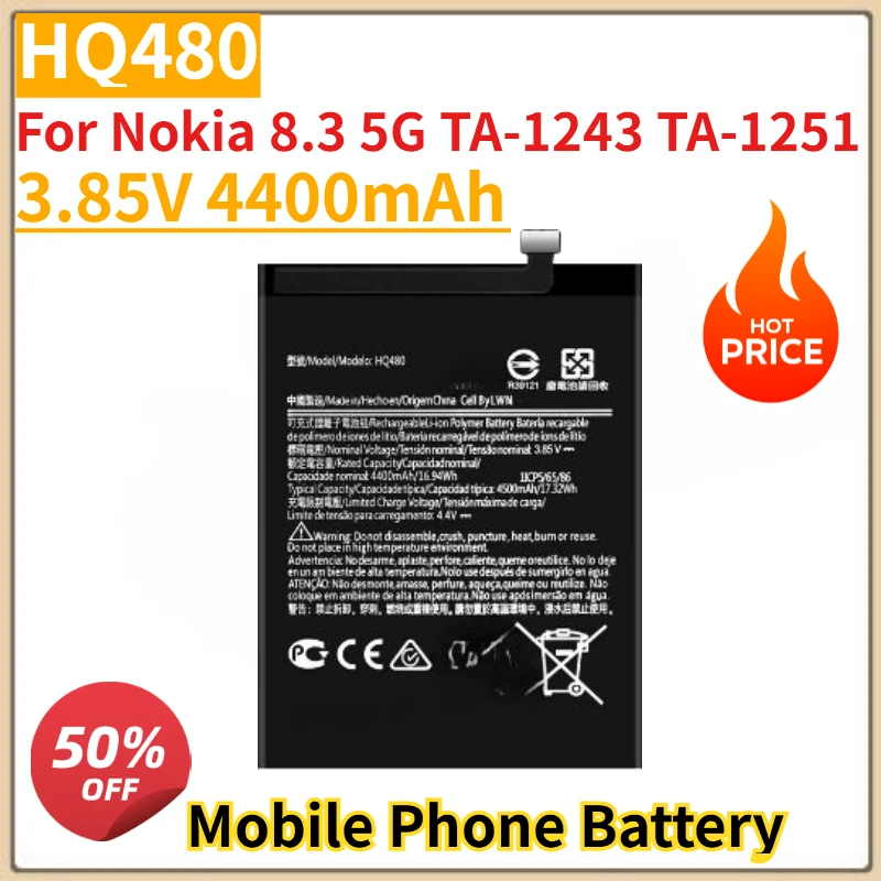 

High Quality New HQ480 Mobile Phone Battery 3.85V 4400mAh For Nokia 8.3 5G TA-1243 TA-1251 Replacement Battery