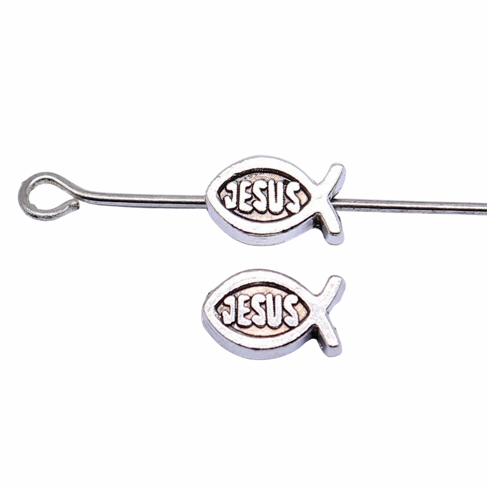 20pcs/lot 8x5x3mm Jesus Fish Beads For Jewelry Making Antique Silver Color 0.31x0.2x0.12inch