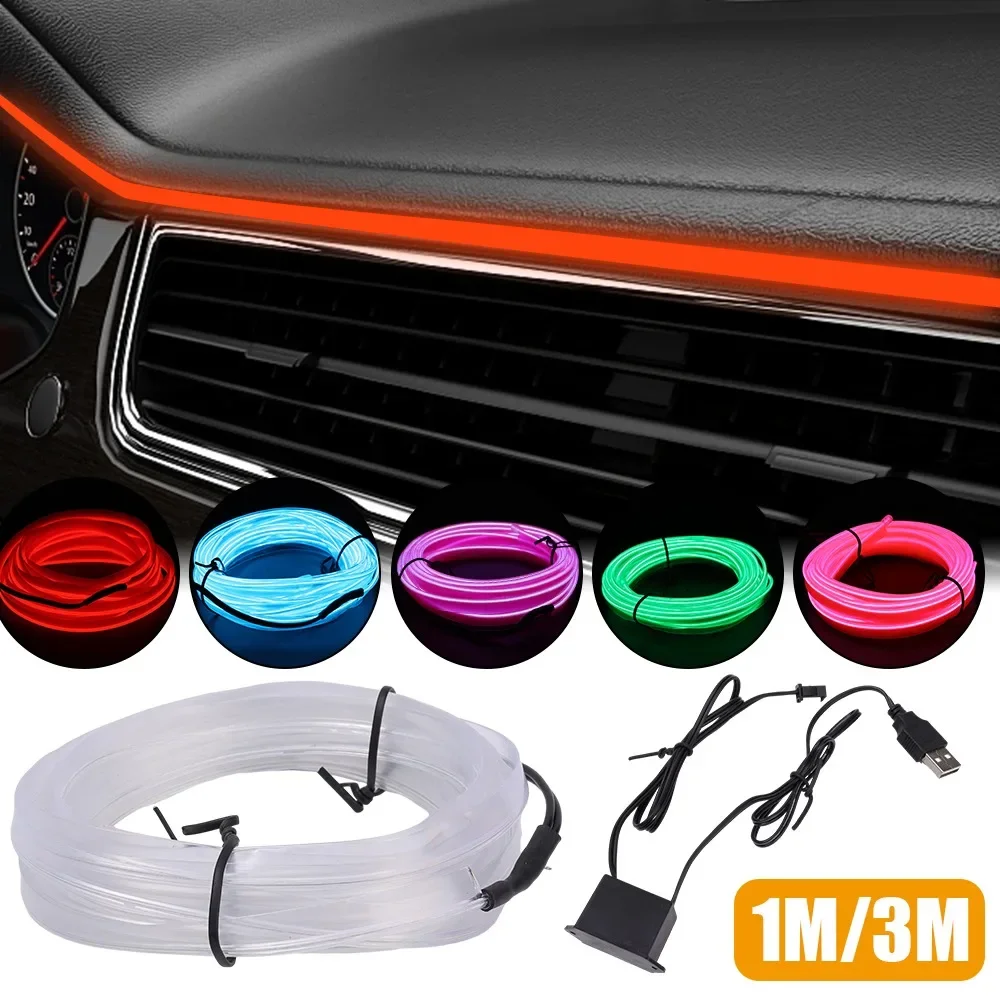 Car Interior Lighting LED Strip Atmosphere DIY Flexible Light Line Tube USB Drive Auto Decoration modified Ambient Lamp 3m/1m