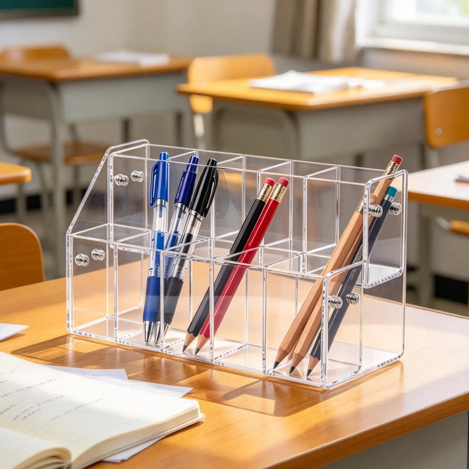 Acrylic Pencil Holder 2 Tier/4 Tier Clear Acrylic Display Rack Colored Pencil Organizer For Office School Teacher Student Kids