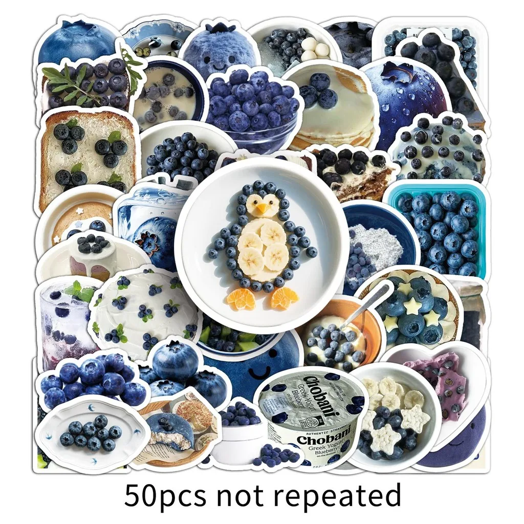 50 Uds. Pegatinas de estilo INS de arándanos, deliciosas pasteles de frutas, postre, diario, suministros DIY, calcomanías de decoración impermeables, tienda AnimeWorlds