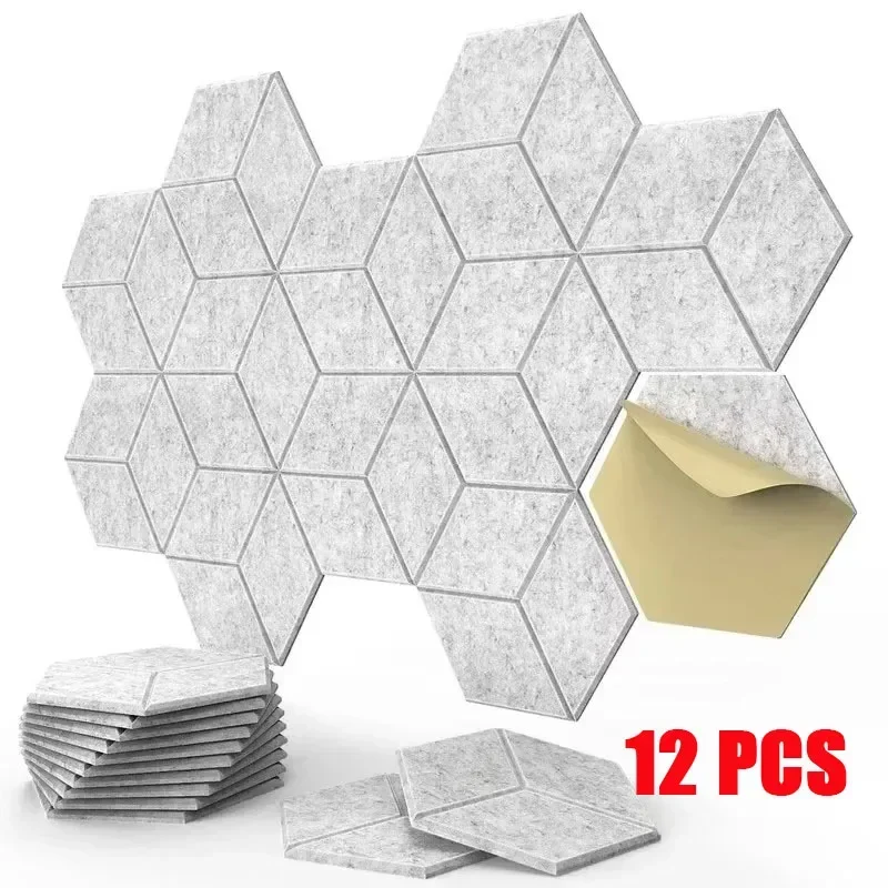 

12 Pack Hexagonal Adhesive Wall Wallpaper Acoustic Foam Panel Panels Y-Lined Design Bedroom Absorb Noise Waterproof Wall Sticker