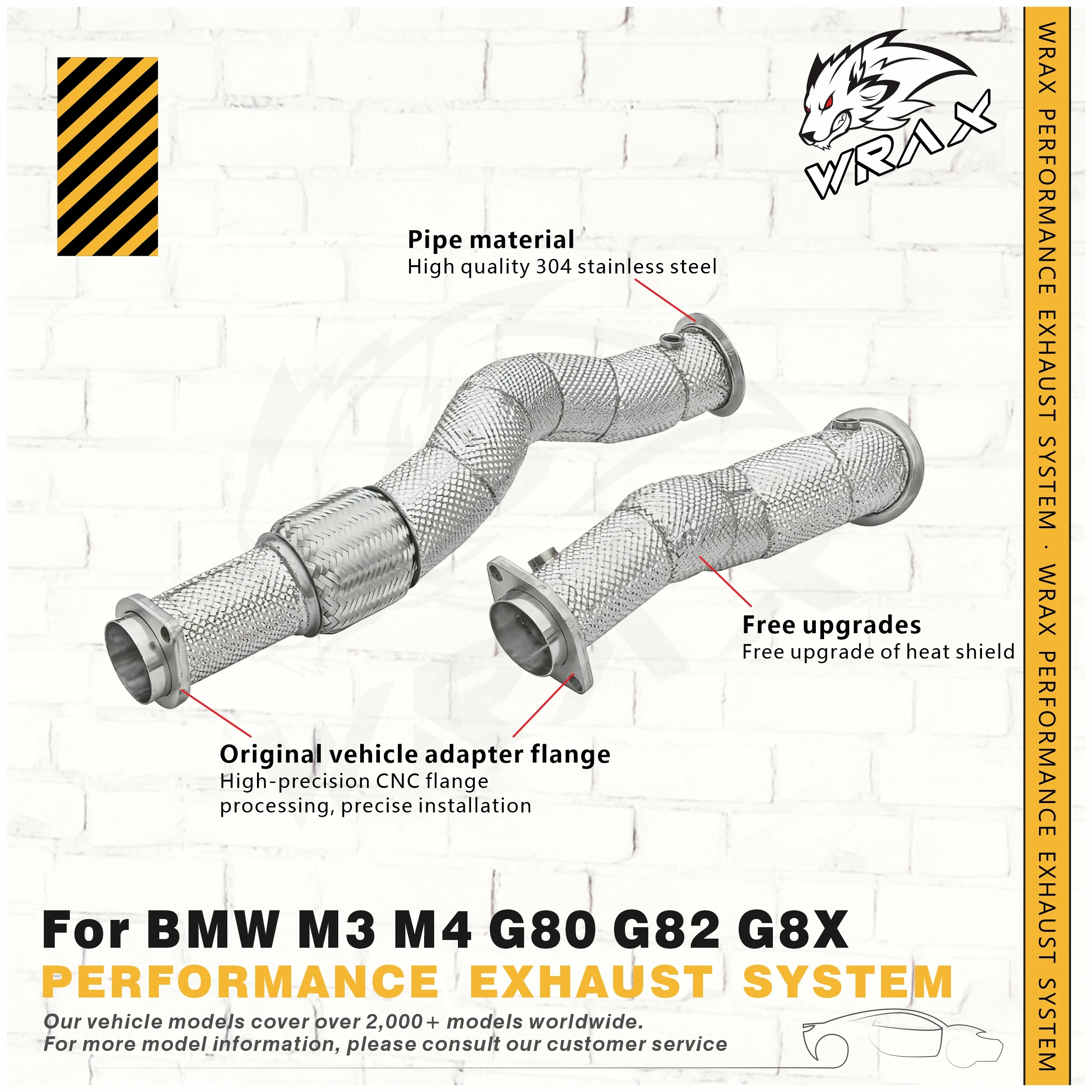 

WRAX SS304 Performance Exhaust for BMW M3 M4 G80 G82 G8X Straight through Downpipe with Heat Shield Exact Fit