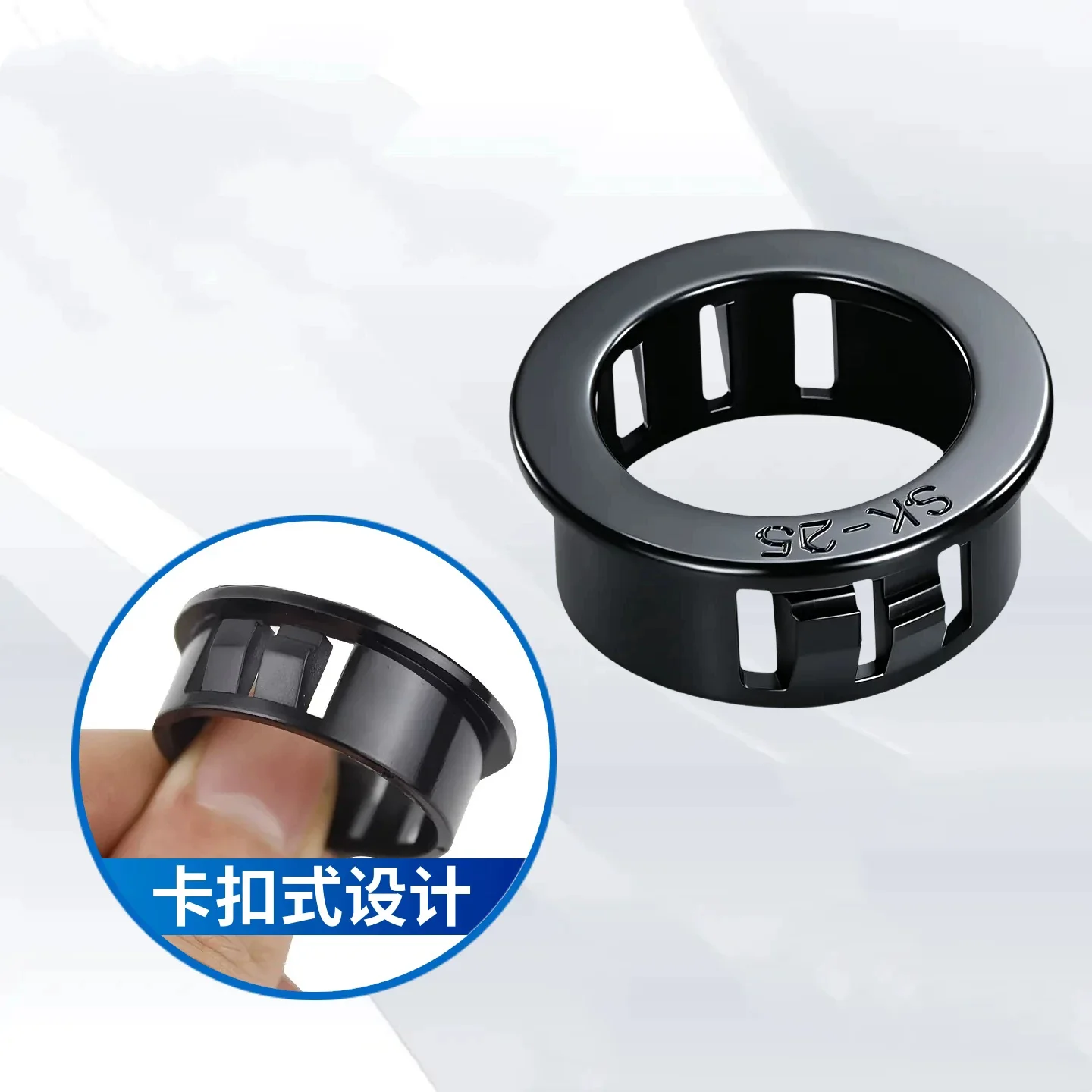 200PCS/1LOT Black Nylon Snap Bushing Cord Buckle-Type Protective Coil Wire Ring Grommet Cable Hole Plug SB-10 13 16 19 22 26 30