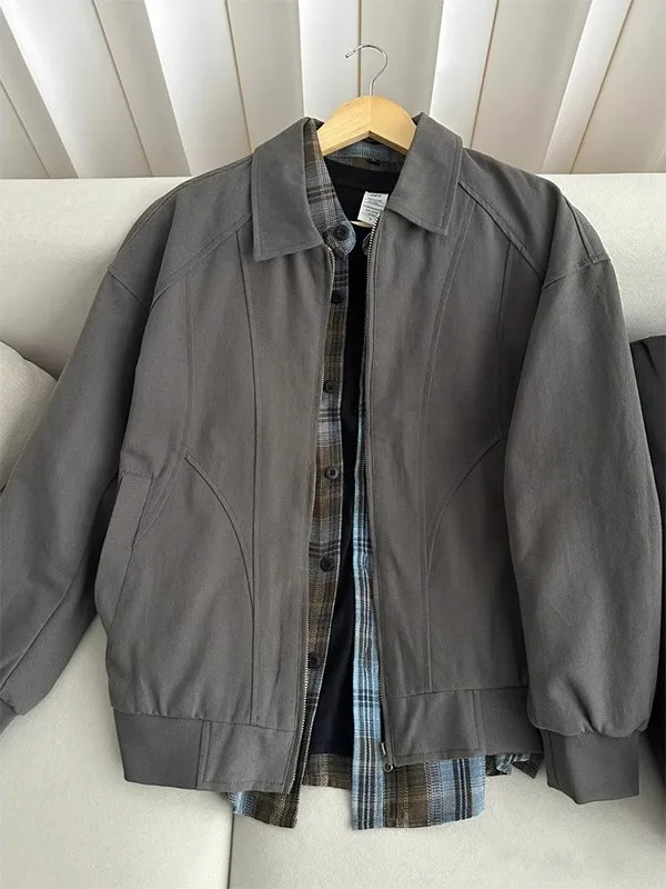 

Cleanfit Deconstructed Workwear Jaet Men's Spring Autumn Loose Collar Casual Baseball ort Coat American Retro Sle