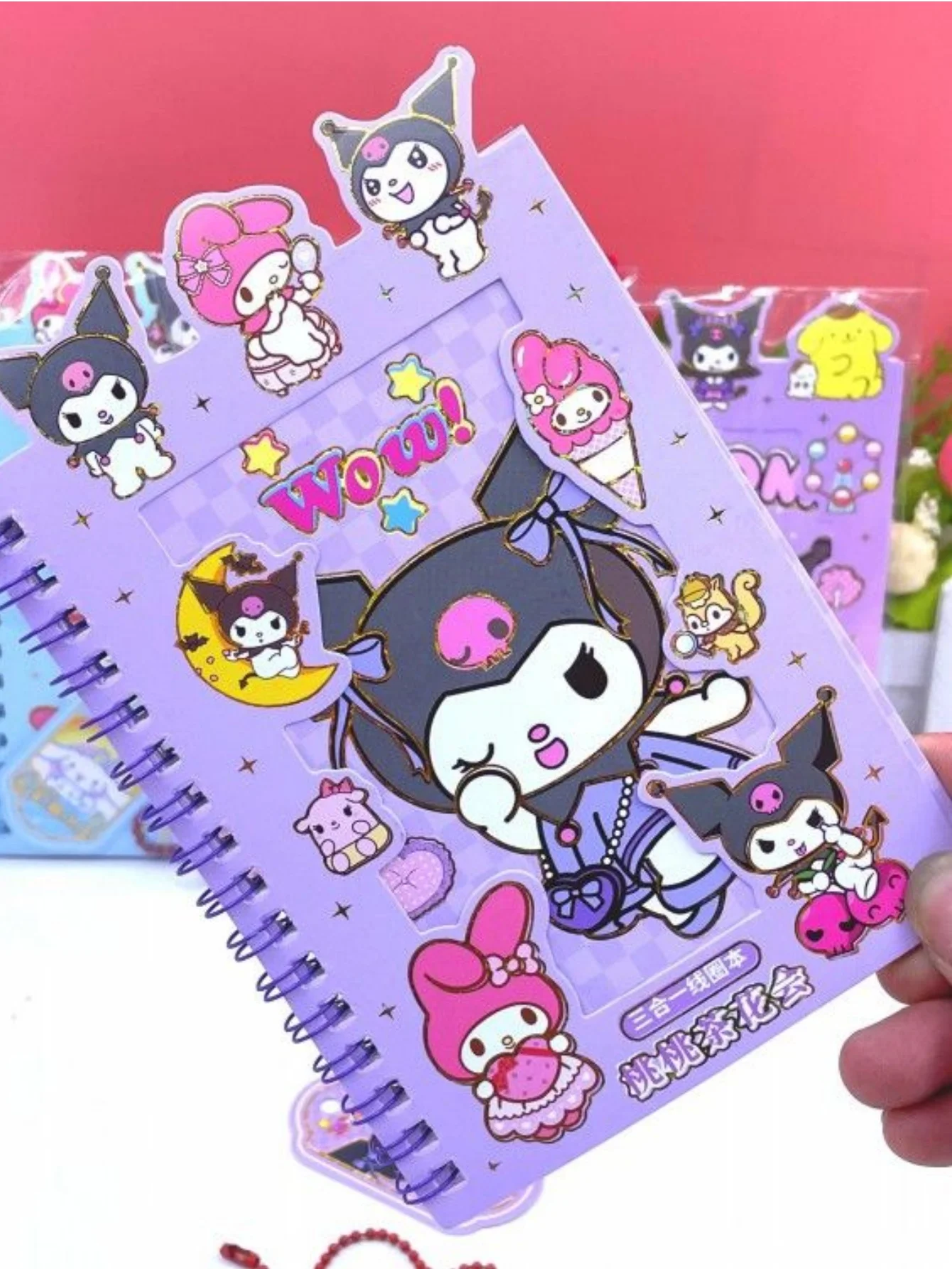 1/3 pezzi Kuromi Melody Set di adesivi Adorabile kit per diario fai da te con pendenti per notebook a spirale Regali di cancelleria per adolescenti