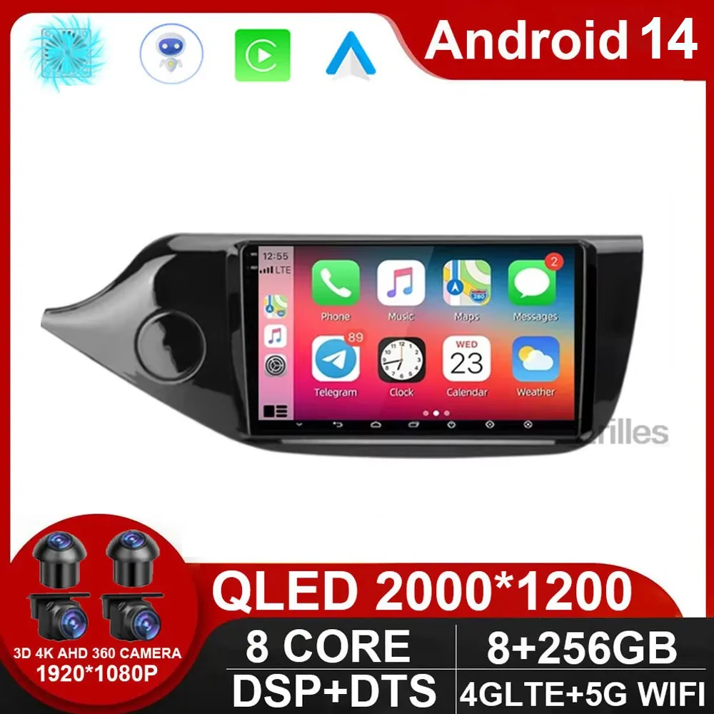 

9" 2din 4G Android 14 Car Radio Multimidia Video Player for Kia Ceed Cee'd 2 JD 2012-2018 Navigation GPS Carplay Audio Head Unit