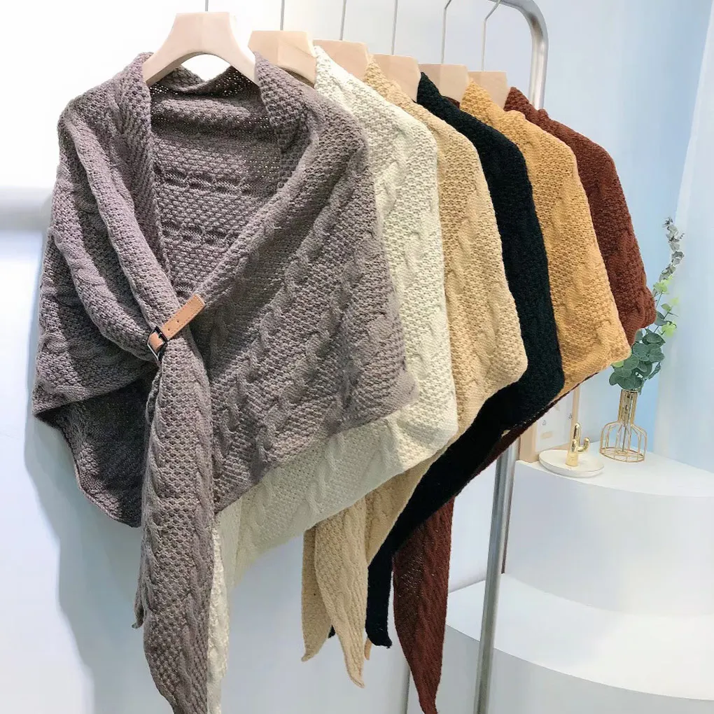 

Women Shawl Warm Wraps Solid Color Shoulder Scarf Poncho Clothing Decoration Comfortable Outerwear Dressing Accessory