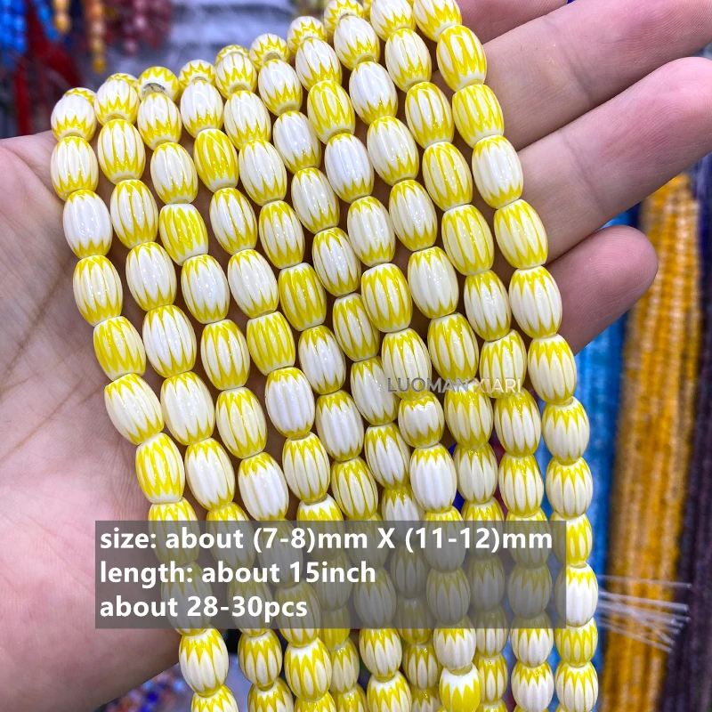 Großhandel 8x12mm Ovale Handgefertigte Farbige Lampwork-Abstandsperlen für Schmuckherstellung DIY Armband Charms Zubehör 15'' – Detail 7