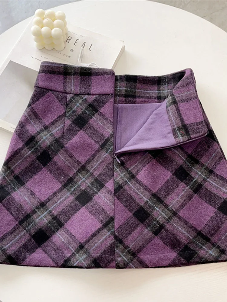 New Design Kpop Plaid Purple Skirt High Waist Clubwear Women Students Classical A-Line Skirt 2000s Aesthetic Coquette Streetwear