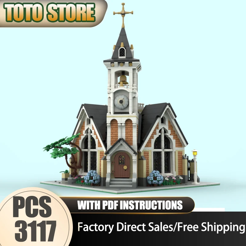 

Модель City Street View Moc, строительные блоки, мемориальная церковная модель, технология, кирпич, сделай сам, сборка, строительная игрушка, праздничные подарки