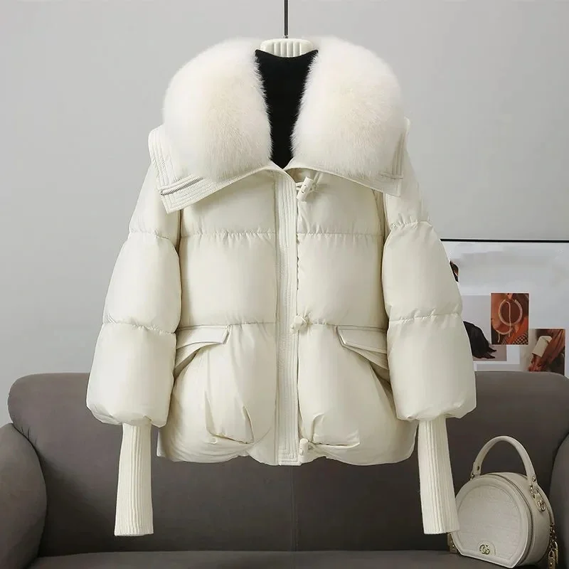 2024 Winter New Down Coat Women Parkas Short Cotton Padded Jackets Loose Cotton Jacket Ladies Big Wool Collar Outwear Thick Tops