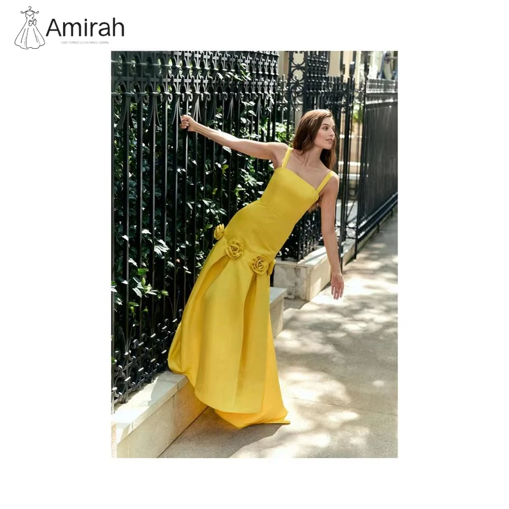 

Amirah A-line Satin Evening Dresses Woman Elegant Dresses for Special Event 3D Flowers Prom Dress Custom Made Ball Gowns Party