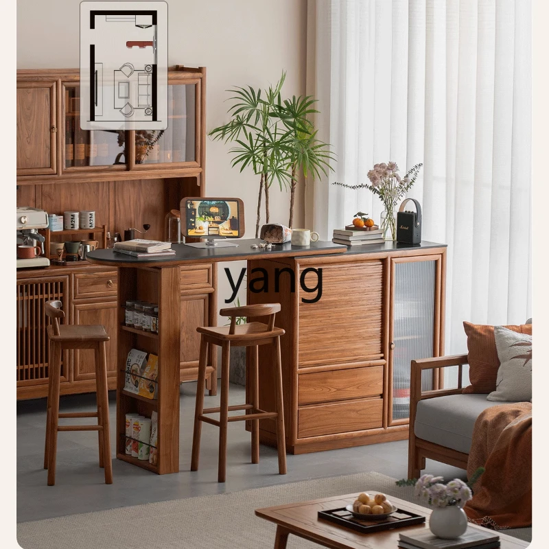 

YHM Solid Wood Bar Table Small Apartment Living Room Extendable Island Table Sideboard