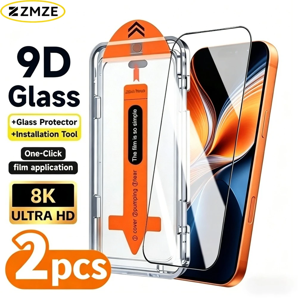 

2 шт. ультрапрозрачных защитных стекол для iPhone 17, 16, 15, 14 Pro Max, Air 17e, 16e, 13, 12 Pro, 15, 14 Plus с установкой в один клик