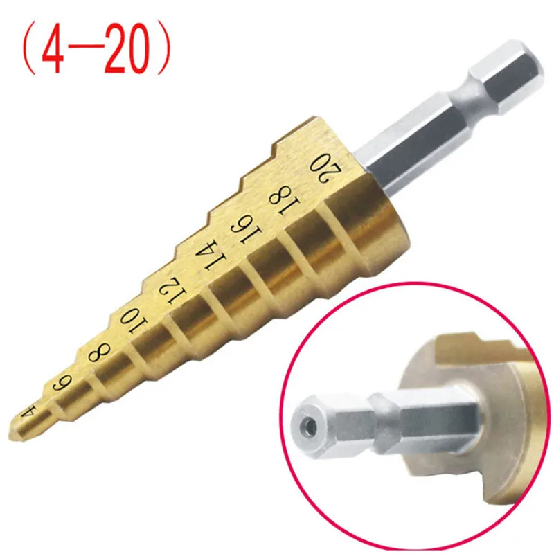 Large HSS Steel Step Cone Drill Titanium Bit Set Hole Cutter 4-12/20/32mm