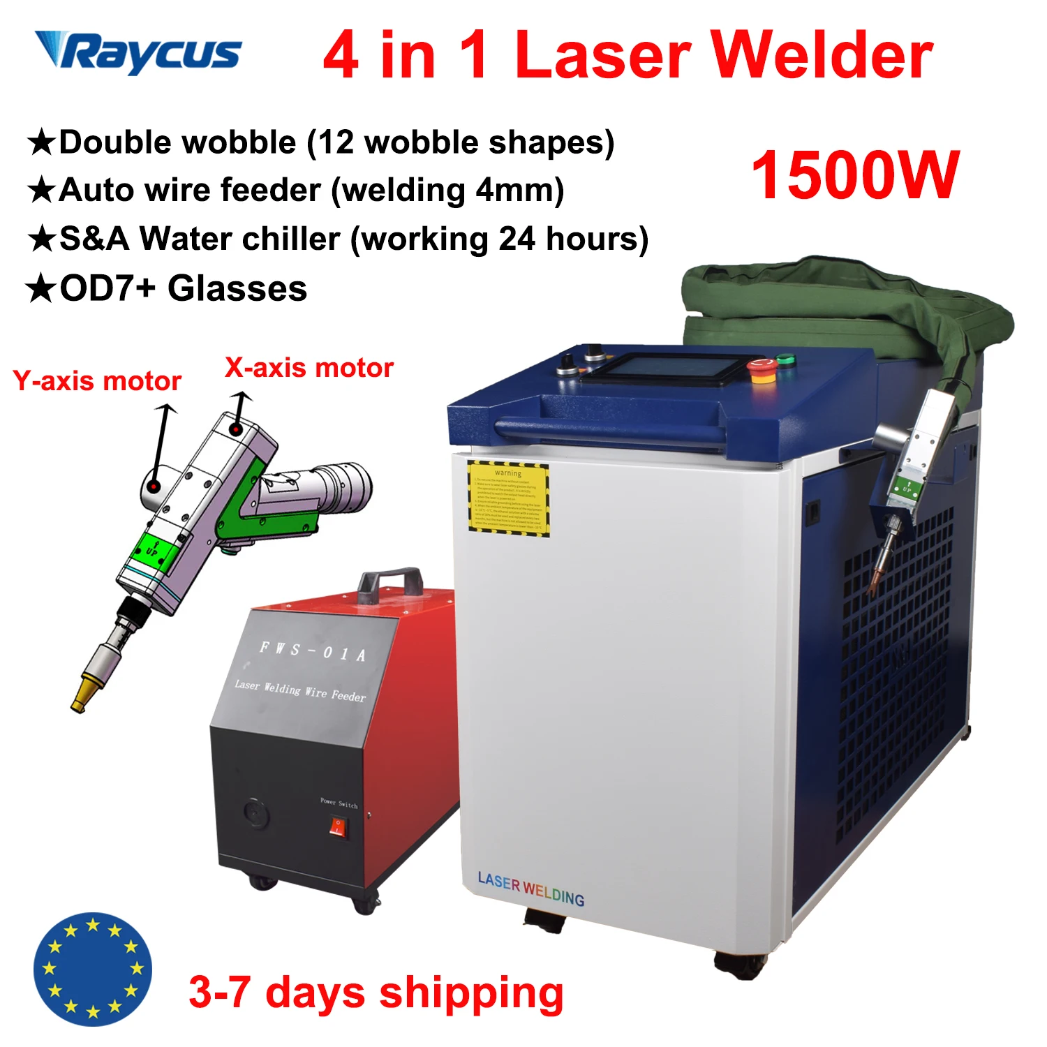 1500W Raycus Laser Welder Double Wobble Handheld 4 in 1 Laser Welding Cleaning Cutting Machine with Auto Wire Feeder Metal