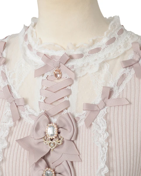 

Liz японский стиль, новый милый милый кружевной лоскутный свитер в стиле Лолиты, базовая рубашка, универсальный пуловер с длинными рукавами и бантом