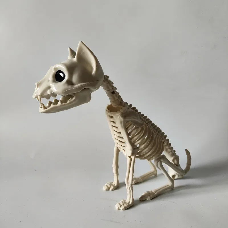 Posable Plastic Skeleton Cat Haunted House Decor Scary Bone-Chilling Ornaments for Halloween Party, Yard & Home Decor