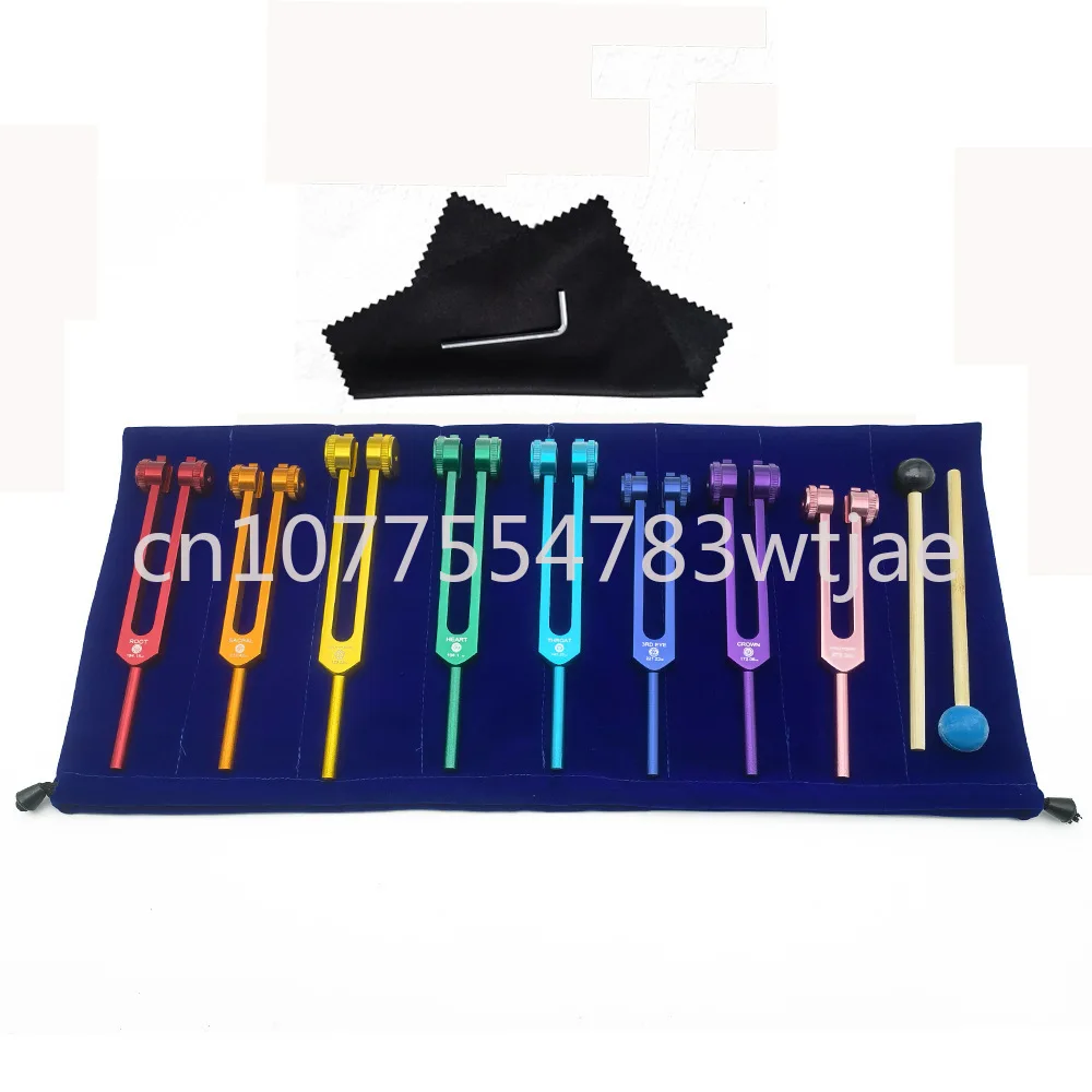 

Eight colored aluminum alloy tuning forks 126.22 136.1 141.27 172.06 194.18 tuning fork set