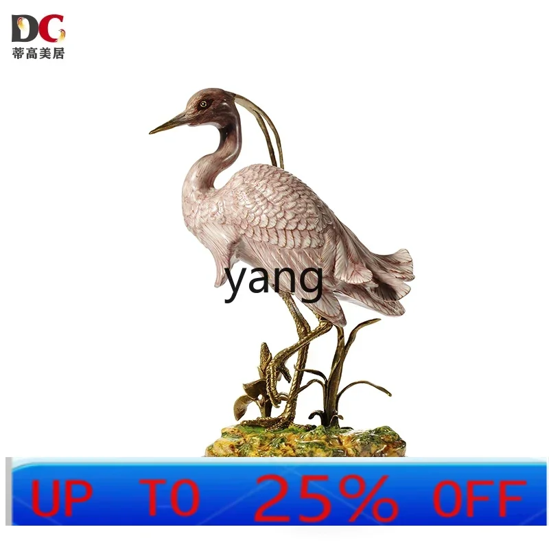 Lcx retro ceramic inlaid copper creative crane ornament home soft decoration
