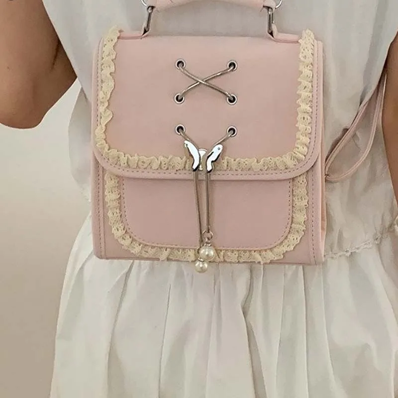 

Lace Backpack Lolita Cosplay Bag Women's Backpack Fashion Butterfly College Style Itabag School Backpacks Y2K Bag