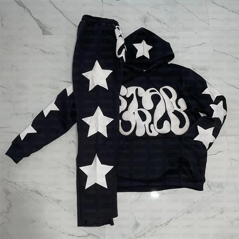 Fashion Star Letter Printed Long sleeved Hooded Sweatshirt Y2K Hoodie Men Women Clothing Coat Top Jacket Pullover Sweatpants