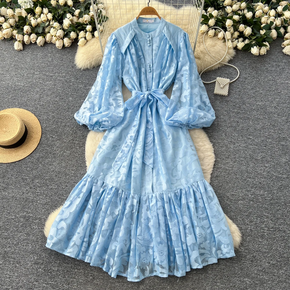 

Шикарное сексуальное элегантное кружевное платье с рукавами-фонариками и рюшами, сказочное осеннее платье, женская одежда