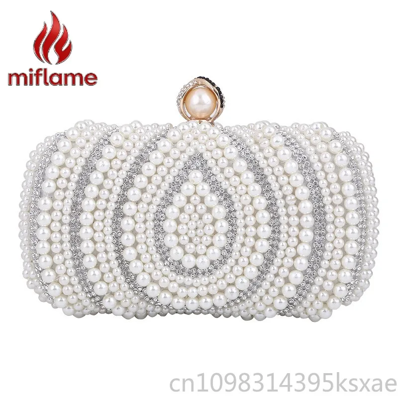 

Женская вечерняя сумочка-клатч с жемчугом и кристаллами, украшенная стразами, для вечеринок, банкетов, свадеб, элегантная роскошная сумочка