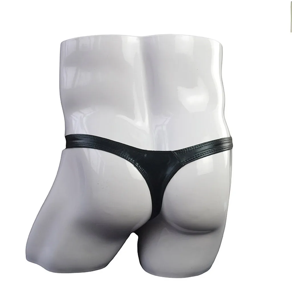 Faux Leather Thongs Sexy Erotic G-String Low Waist Men\'s Panties Breathable Calzoncillos Slips Hombre Loose Quick Dry Cueca