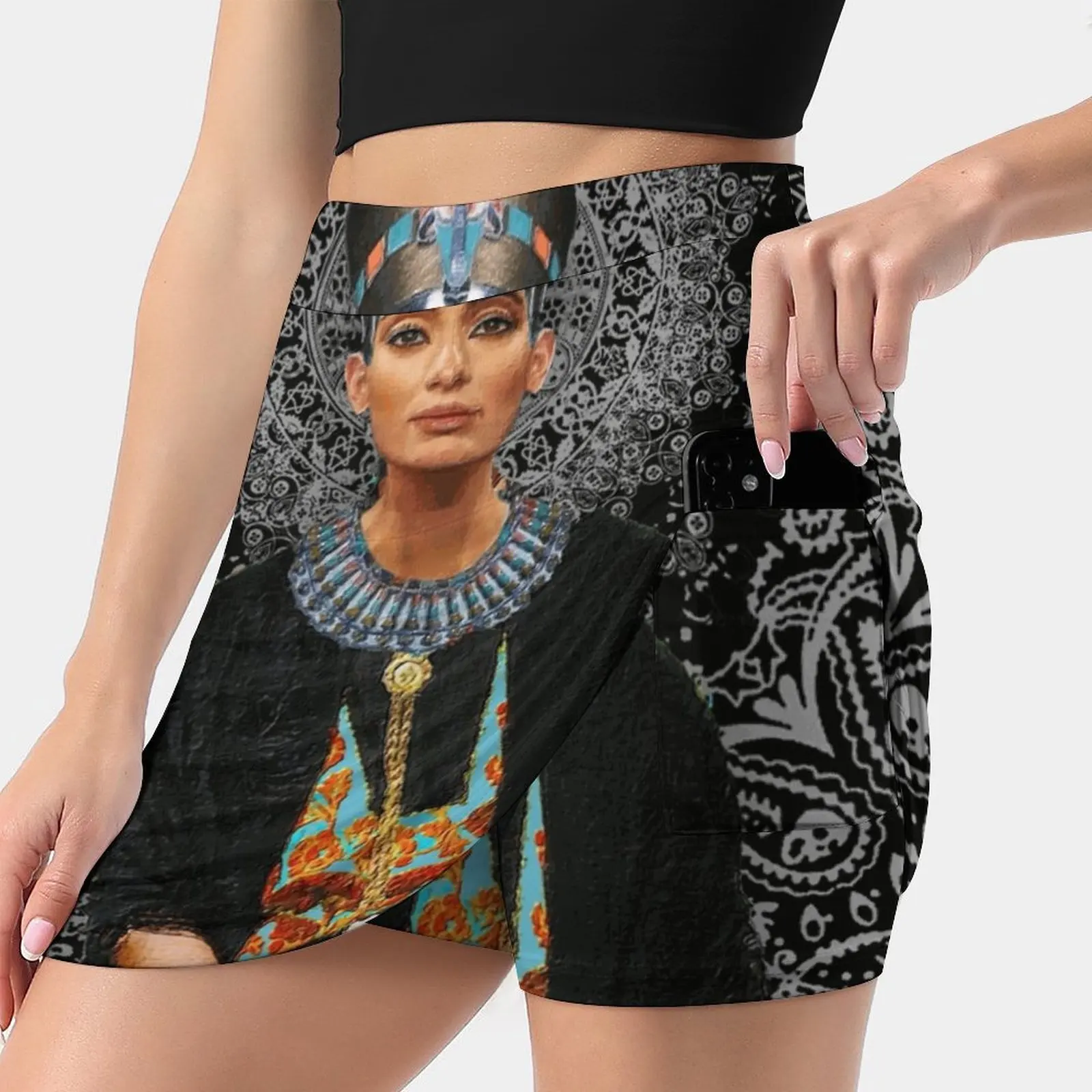 Egyptian Queen Nefertiti T - Shirt New Women Skirts Double-Layer Printed Short Dress Mini Sport Skirt Egyptian Nefertiti Queen